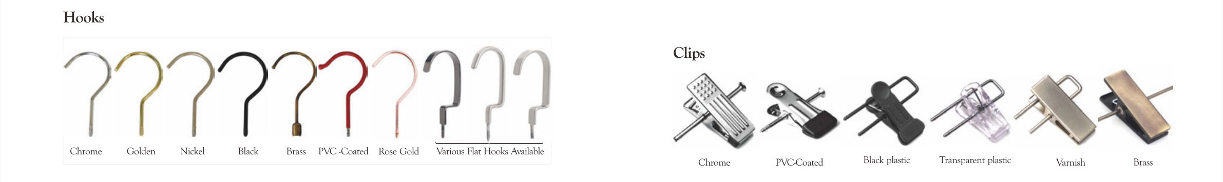 Metal hooks and clips